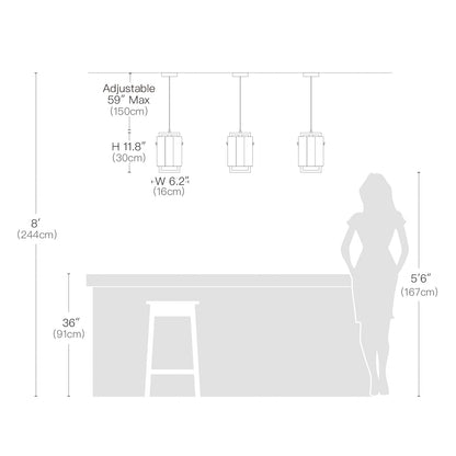 Square Cage Pendant Light Fixture with Textured Glass Shade & Gold Frame for Dining Room, Kitchen Island, Bedroom