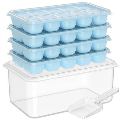 Flexible Silicone Ice Cube Trays with Lid and Storage Container for Freezer Space-Saving Organization