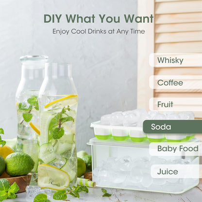 Flexible Silicone Ice Cube Trays with Lid and Storage Container for Freezer Space-Saving Organization