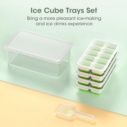 Flexible Silicone Ice Cube Trays with Lid and Storage Container for Freezer Space-Saving Organization