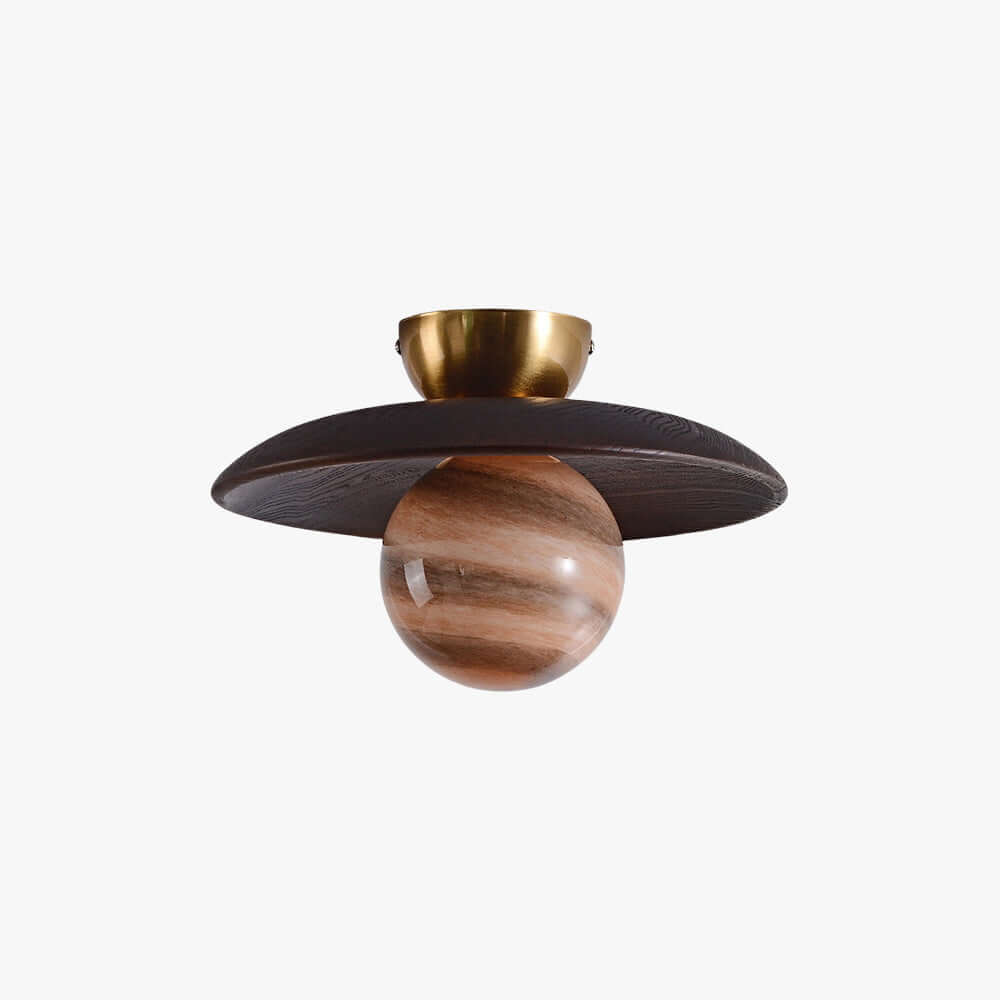 Flush Mount Light Fixture Natural Wood 11 Inch Clear Glass Sphere G9 Socket Hallway Foyer Entry Ceiling Lighting for Modern Minimalist Scand