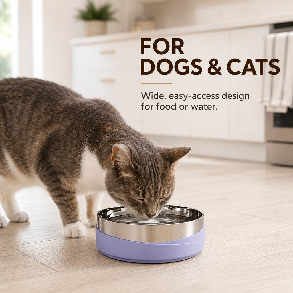 Ortekor Weighted Non-Slip Stainless Steel Dog & Cat Bowl for Tile & Hardwood Floors - Helps Reduce Sliding & Mealtime Mess