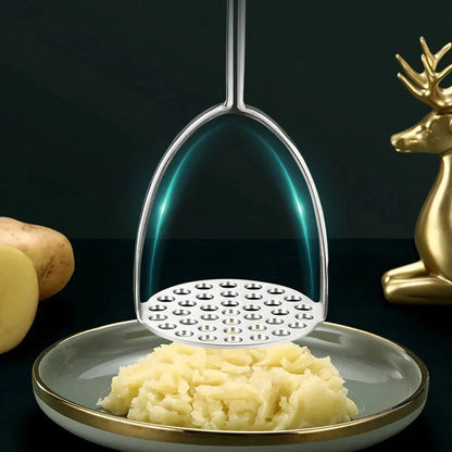 Hand Potato Masher Tool Steel Head Wood Grip Kitchen Utensil for Mashed Potatoes Vegetables Cooked Foods Puree Prep Home Cooking