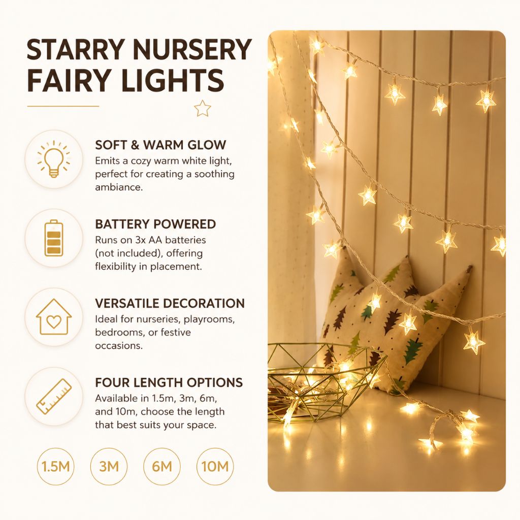 Battery Powered String Lights for Kids Room Warm White Glow Decorative LED Strand Light Bedroom Playroom Nursery Wall Decor