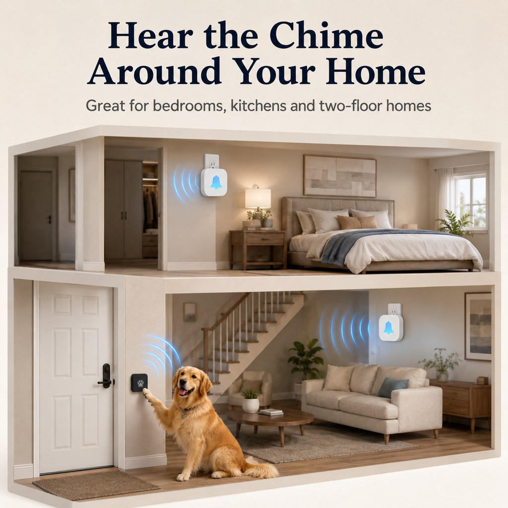 Ortekor Wireless Dog Doorbell for Potty Training - Self-Powered Paw Button & Plug-In Chime to Help Dogs Ask to Go Outside