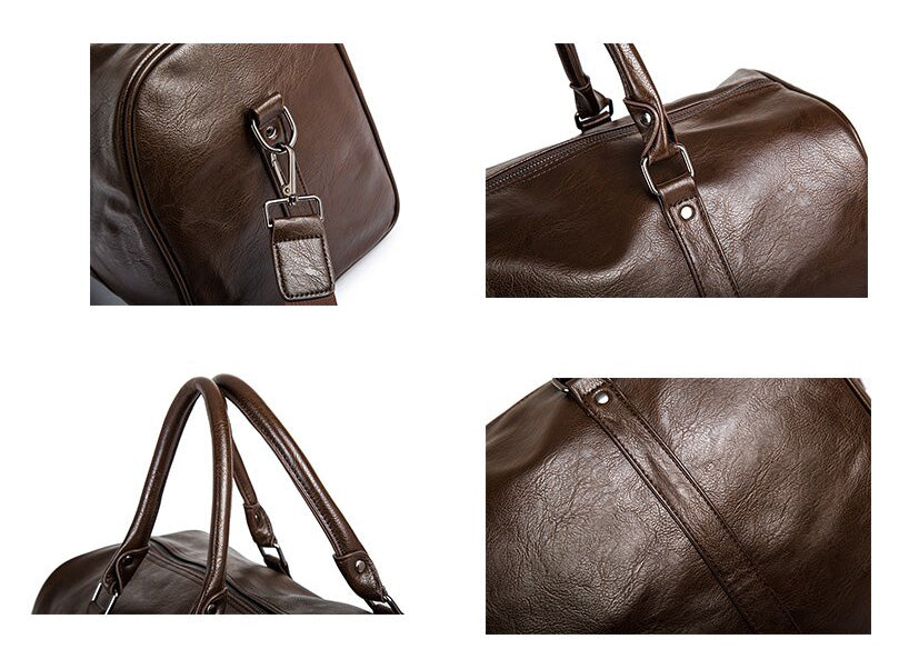 Weekender Overnight Bag in Vegan Leather – Roomy Interior with Shoulder Strap & Padded Grips for Airport Travel