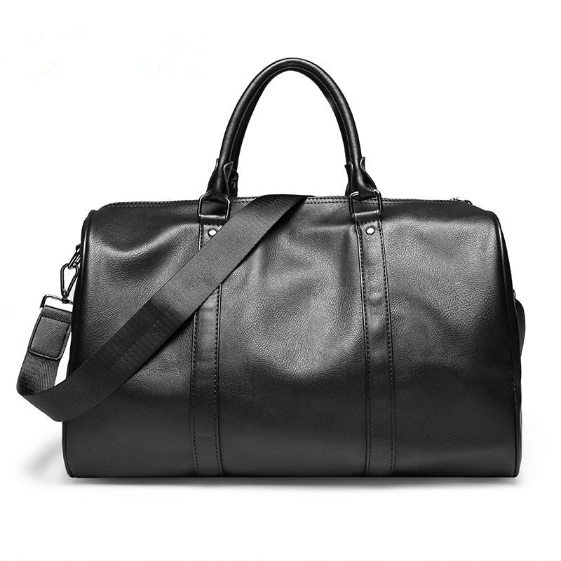Weekender Overnight Bag in Vegan Leather – Roomy Interior with Shoulder Strap & Padded Grips for Airport Travel