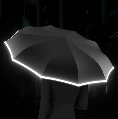 Wind-Resistant Compact Umbrella with Safety Reflectors for Night Visibility, Lightweight Waterproof Canopy for Rain Protection, Foldable Tra
