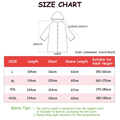 Full-Length Waterproof Hooded Rain Jacket for Adults – Lightweight Foldable Travel Coat for Men & Women – Black