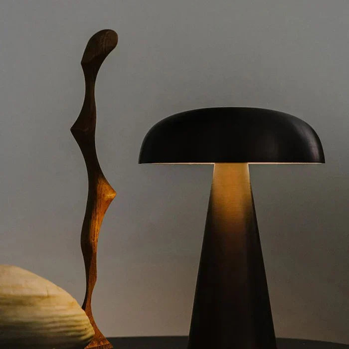 Rechargeable Mushroom Table Lamp with Touch Control & 3 Brightness Levels for Bedroom Nightstand Living Room Dining Room Office Desk Cordles