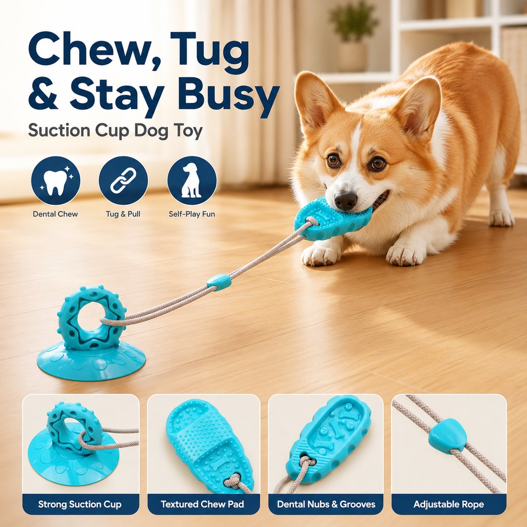Ortekor Suction Cup Dog Chew & Tug Toy for Indoor Play - Helps Redirect Shoe Chewing & Burn Boredom