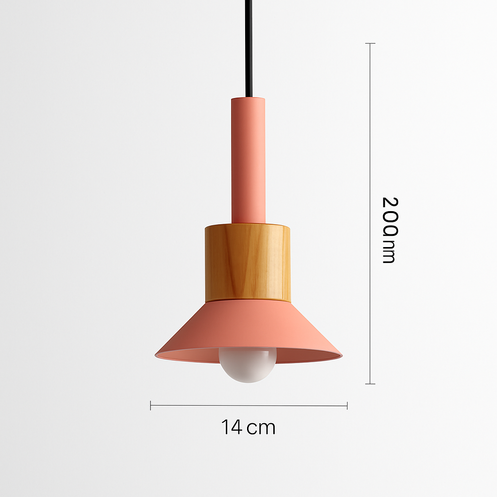 Geometric Wood & Metal Pendant Light – LED Hanging Fixture for Kitchen, Dining Room, Bedroom – Modern Ceiling Lamp with Adjustable Cord