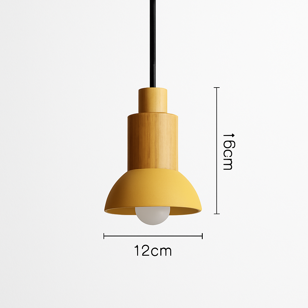 Geometric Wood & Metal Pendant Light – LED Hanging Fixture for Kitchen, Dining Room, Bedroom – Modern Ceiling Lamp with Adjustable Cord