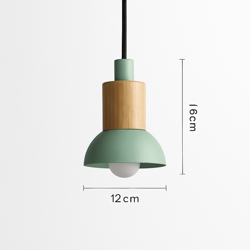 Geometric Wood & Metal Pendant Light – LED Hanging Fixture for Kitchen, Dining Room, Bedroom – Modern Ceiling Lamp with Adjustable Cord