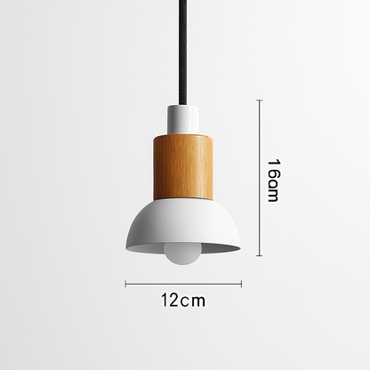 Geometric Wood & Metal Pendant Light – LED Hanging Fixture for Kitchen, Dining Room, Bedroom – Modern Ceiling Lamp with Adjustable Cord