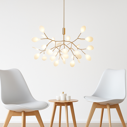 Multi-Branch LED Ceiling Fixture with Adjustable Height for Dining Room & Living Room | Modern Metal Chandelier in Copper or Black | Dimmabl
