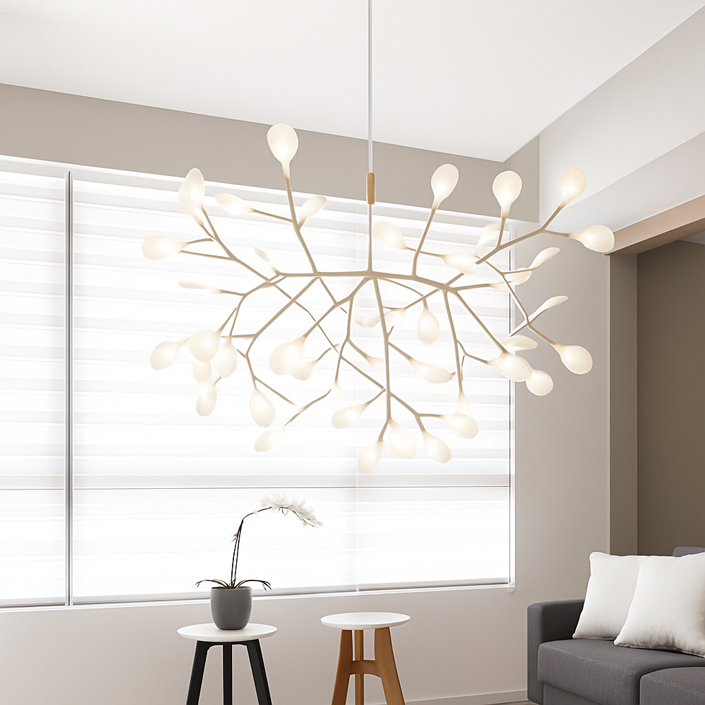 Multi-Branch LED Ceiling Fixture with Adjustable Height for Dining Room & Living Room | Modern Metal Chandelier in Copper or Black | Dimmabl