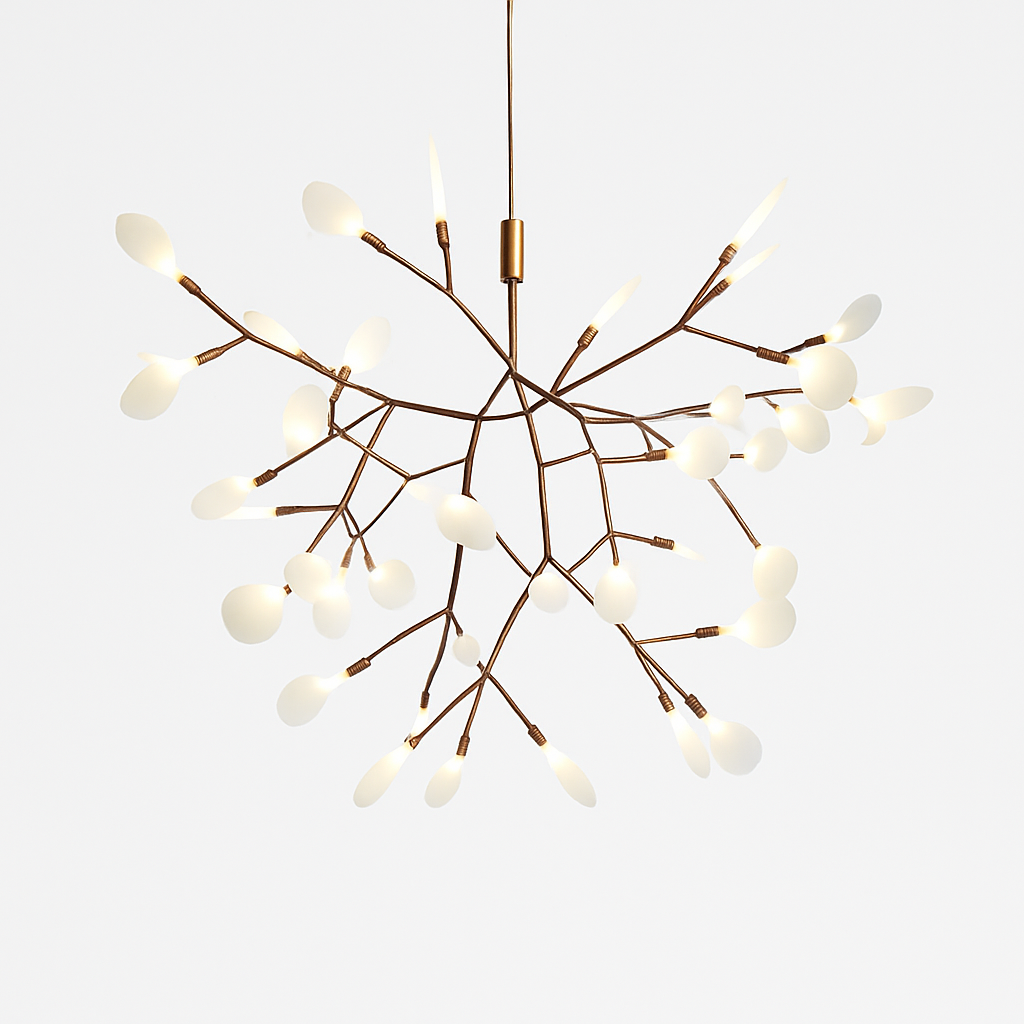 Multi-Branch LED Ceiling Fixture with Adjustable Height for Dining Room & Living Room | Modern Metal Chandelier in Copper or Black | Dimmabl
