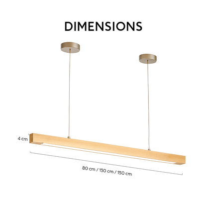 Linear Wood LED Pendant Light with Warm Glow for Dining Rooms, Kitchens & Modern Interiors