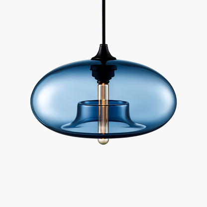 Glass Orb Pendant Light with Floating Inner Cylinder – Modern Hanging Fixture for Dining Room, Kitchen, Bedroom – Adjustable 59 in Cord