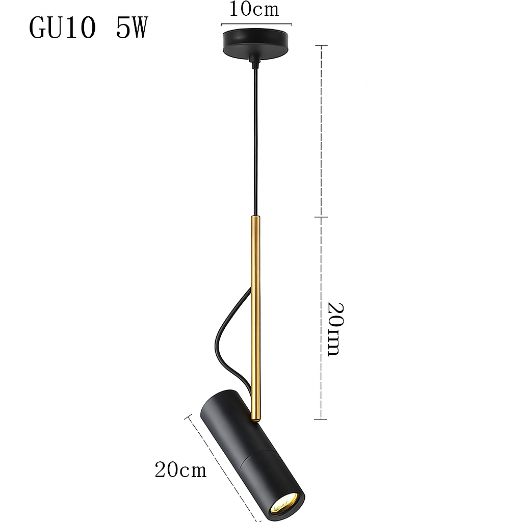 Adjustable Spotlight Pendant Light with Brushed Metal & Gold Stem – Modern Hanging Ceiling Fixture for Kitchen Island, Dining Room & Bedroom