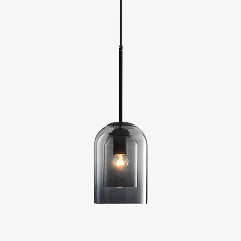 Modern Smoked Glass Pendant Light with Metal Frame for Dining Room & Bedroom | Contemporary Industrial Hanging Lamp Fixture | Ceiling