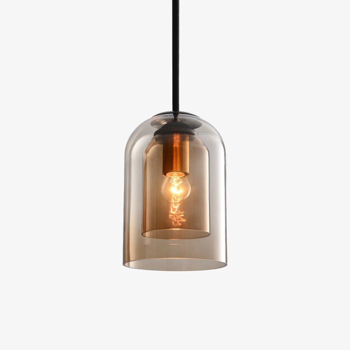 Modern Smoked Glass Pendant Light with Metal Frame for Dining Room & Bedroom | Contemporary Industrial Hanging Lamp Fixture | Ceiling
