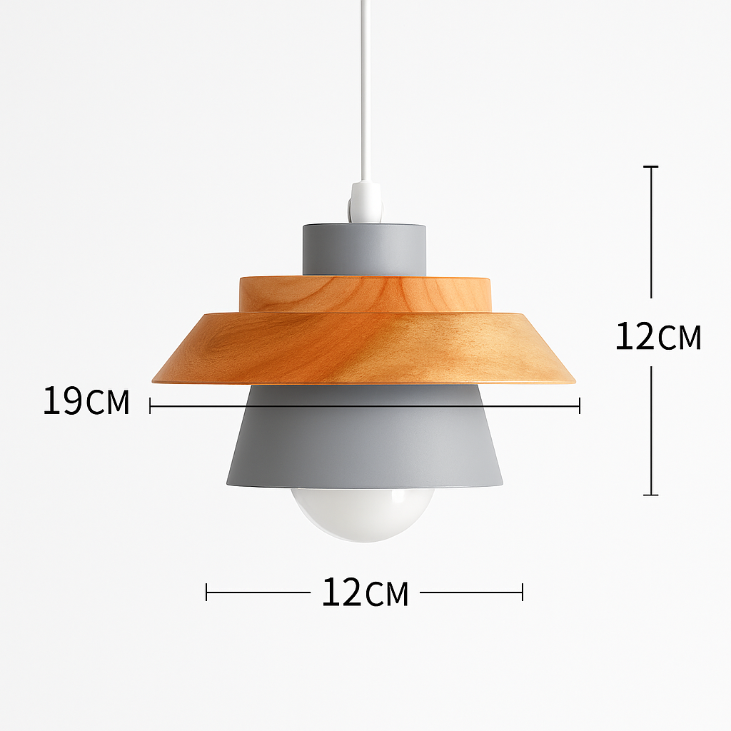 Hanging Ceiling Lamp Wood Metal Shade 11 Inch Drop Light Fixture for Kitchen Island Dining Table Bedroom Scandinavian Style Adjustable Cord