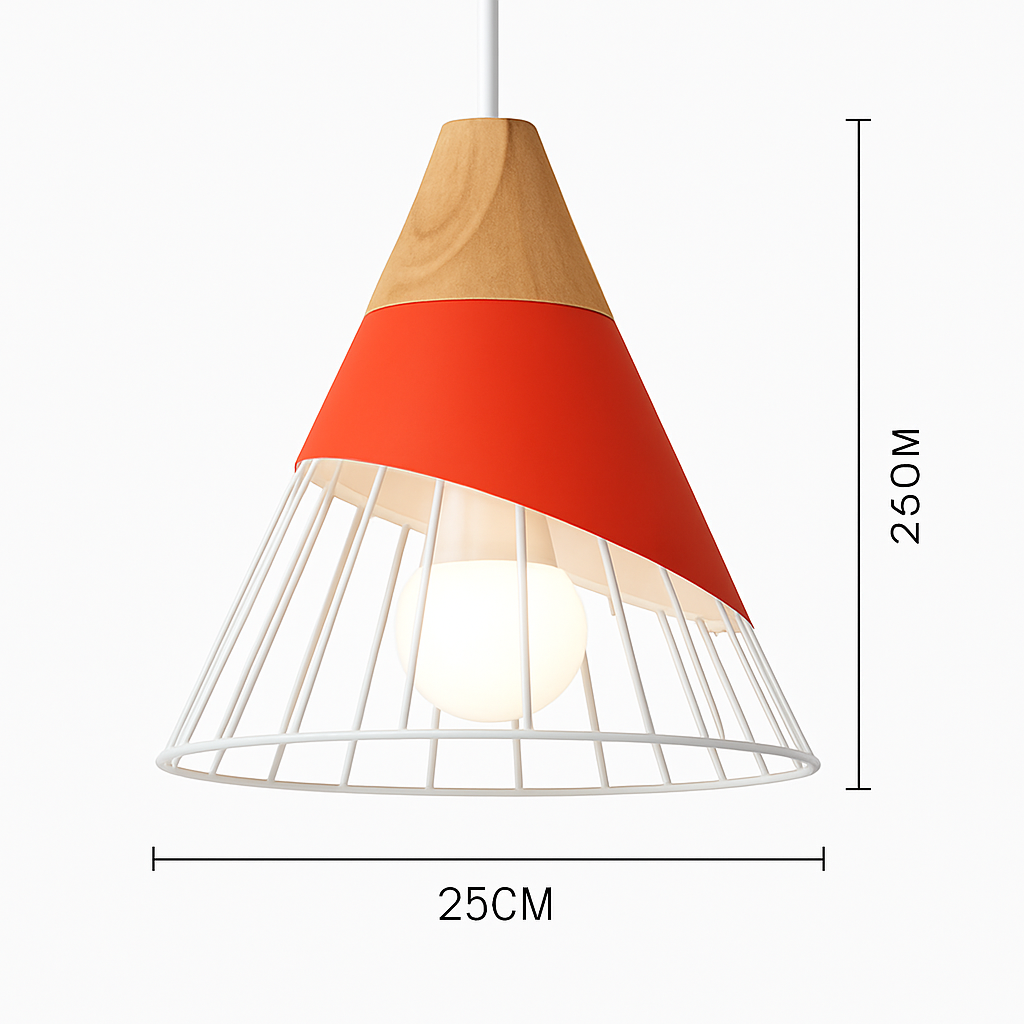 Hanging Ceiling Lamp Wood Metal Shade 11 Inch Drop Light Fixture for Kitchen Island Dining Table Bedroom Scandinavian Style Adjustable Cord