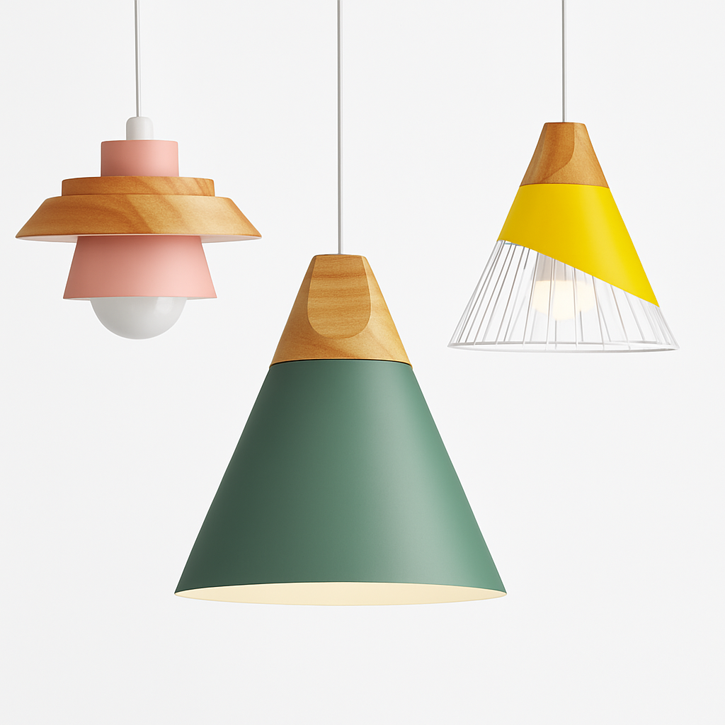 Hanging Ceiling Lamp Wood Metal Shade 11 Inch Drop Light Fixture for Kitchen Island Dining Table Bedroom Scandinavian Style Adjustable Cord