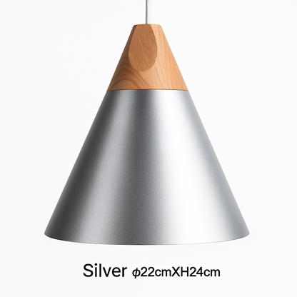 Modern Cone Pendant Light with Wood & Aluminum | Scandinavian Style Hanging Fixture for Dining Room Kitchen | E27 Socket | Contemporary