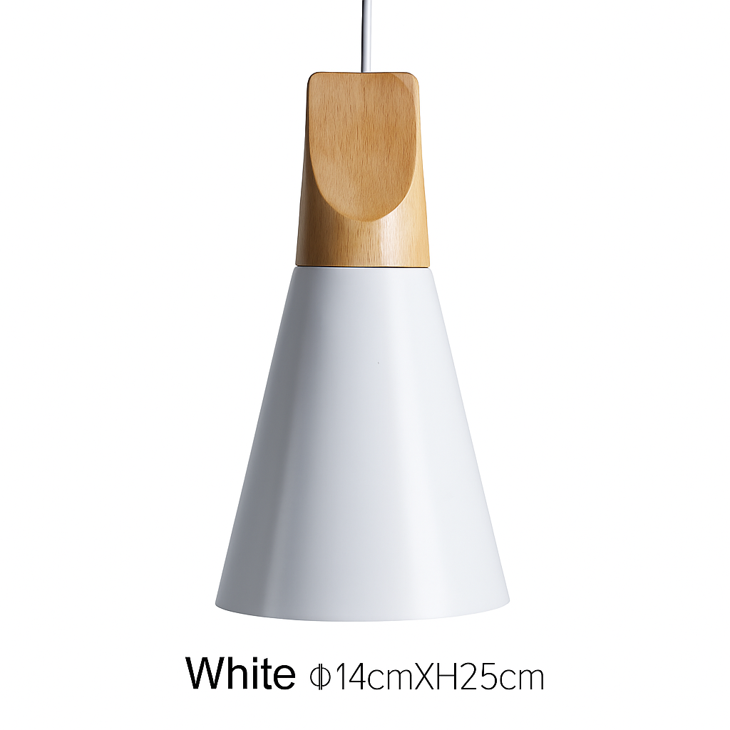 Modern Cone Pendant Light with Wood & Aluminum | Scandinavian Style Hanging Fixture for Dining Room Kitchen | E27 Socket | Contemporary