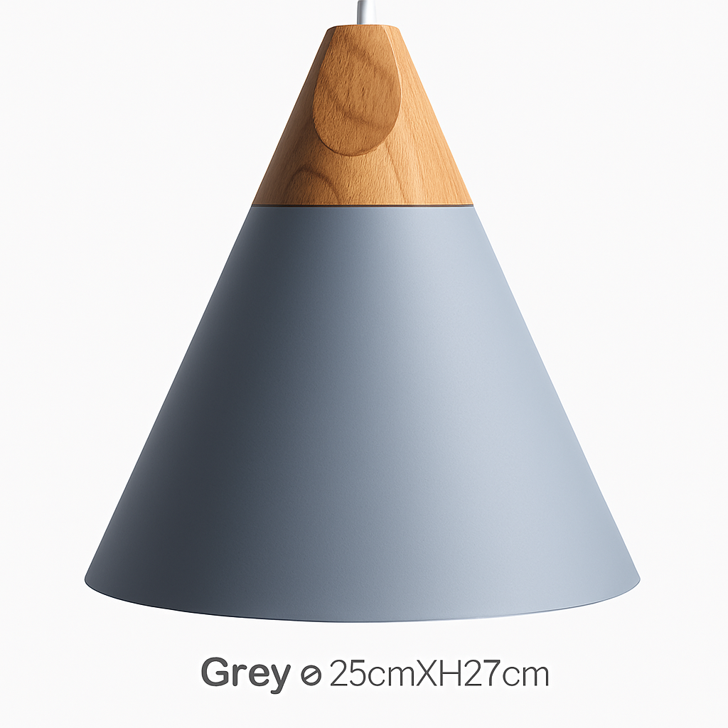 Modern Cone Pendant Light with Wood & Aluminum | Scandinavian Style Hanging Fixture for Dining Room Kitchen | E27 Socket | Contemporary
