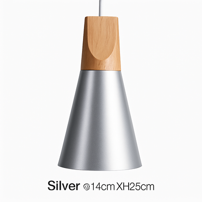 Modern Cone Pendant Light with Wood & Aluminum | Scandinavian Style Hanging Fixture for Dining Room Kitchen | E27 Socket | Contemporary
