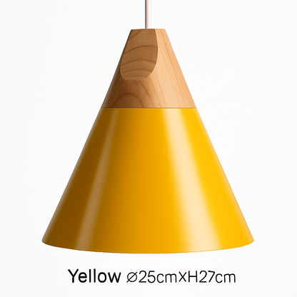Modern Cone Pendant Light with Wood & Aluminum | Scandinavian Style Hanging Fixture for Dining Room Kitchen | E27 Socket | Contemporary