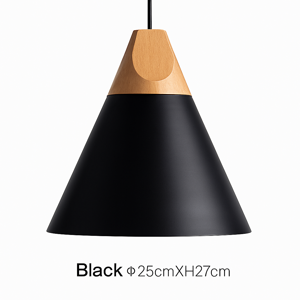 Modern Cone Pendant Light with Wood & Aluminum | Scandinavian Style Hanging Fixture for Dining Room Kitchen | E27 Socket | Contemporary