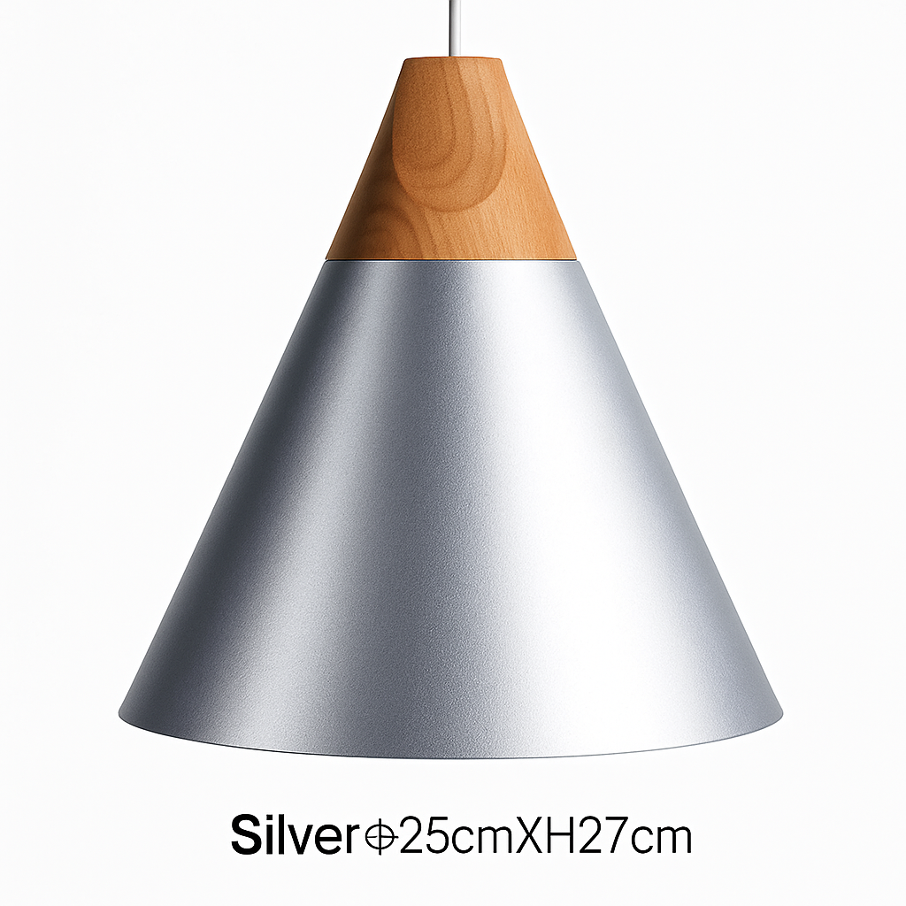 Modern Cone Pendant Light with Wood & Aluminum | Scandinavian Style Hanging Fixture for Dining Room Kitchen | E27 Socket | Contemporary