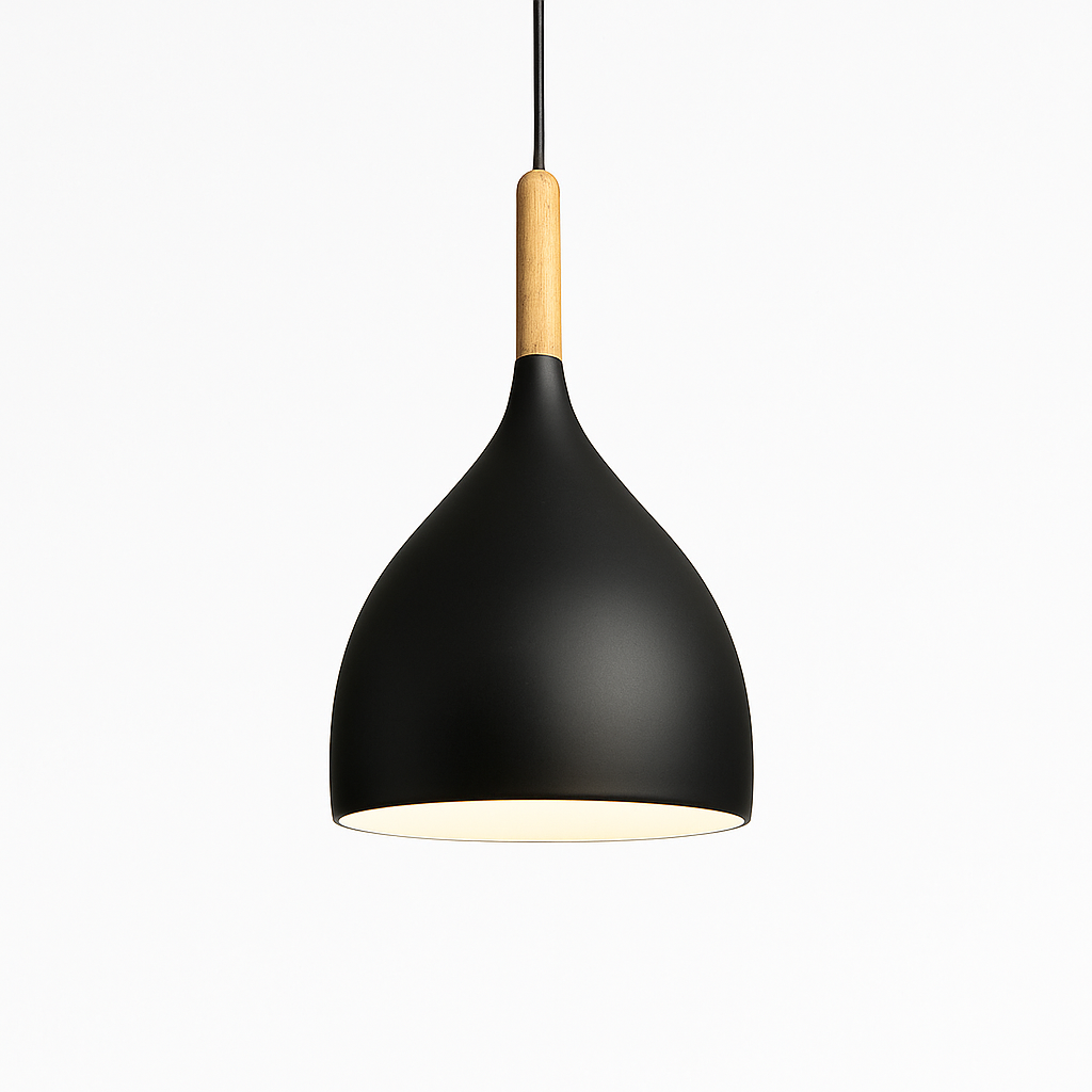 Metal Pendant Light with Wood Rod Modern Kitchen Dining Bar Fixture Adjustable Ceiling Lamp LED E27 Socket Scandinavian Style