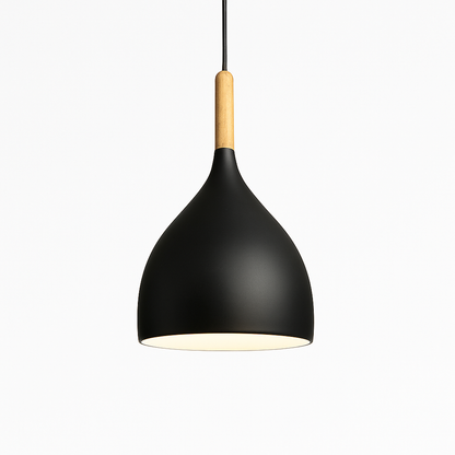 Metal Pendant Light with Wood Rod Modern Kitchen Dining Bar Fixture Adjustable Ceiling Lamp LED E27 Socket Scandinavian Style