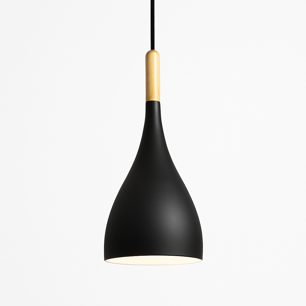 Metal Pendant Light with Wood Rod Modern Kitchen Dining Bar Fixture Adjustable Ceiling Lamp LED E27 Socket Scandinavian Style
