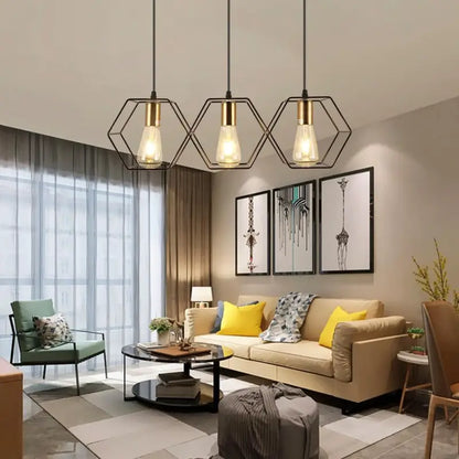 Geometric Metal Hanging Lamp with 35 LED Points – Black Honeycomb Fixture for Kitchen Island & Dining Areas – Adjustable Drop Ceiling Light