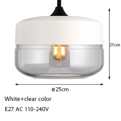 Industrial Glass & Metal Pendant Light for Kitchen Island, Dining Room & Bar | Modern Loft Hanging Fixture with Cord, E27 Socket, Amber or