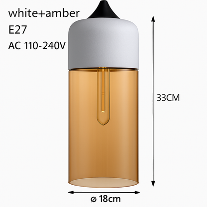 Industrial Glass & Metal Pendant Light for Kitchen Island, Dining Room & Bar | Modern Loft Hanging Fixture with Cord, E27 Socket, Amber or