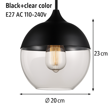 Industrial Glass & Metal Pendant Light for Kitchen Island, Dining Room & Bar | Modern Loft Hanging Fixture with Cord, E27 Socket, Amber or