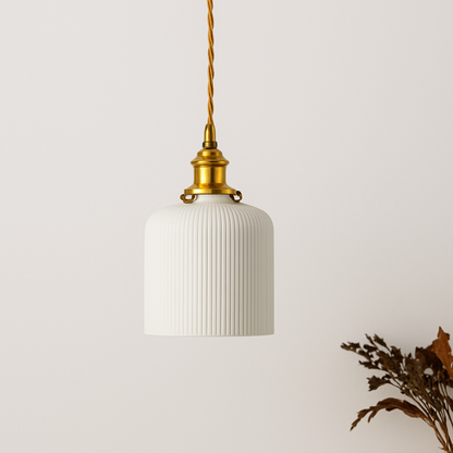 White Ceramic Pendant Light with E27 Socket for Kitchen Island, Dining Room & Bedroom | Modern Hanging Fixture for Home, Office, Hotel