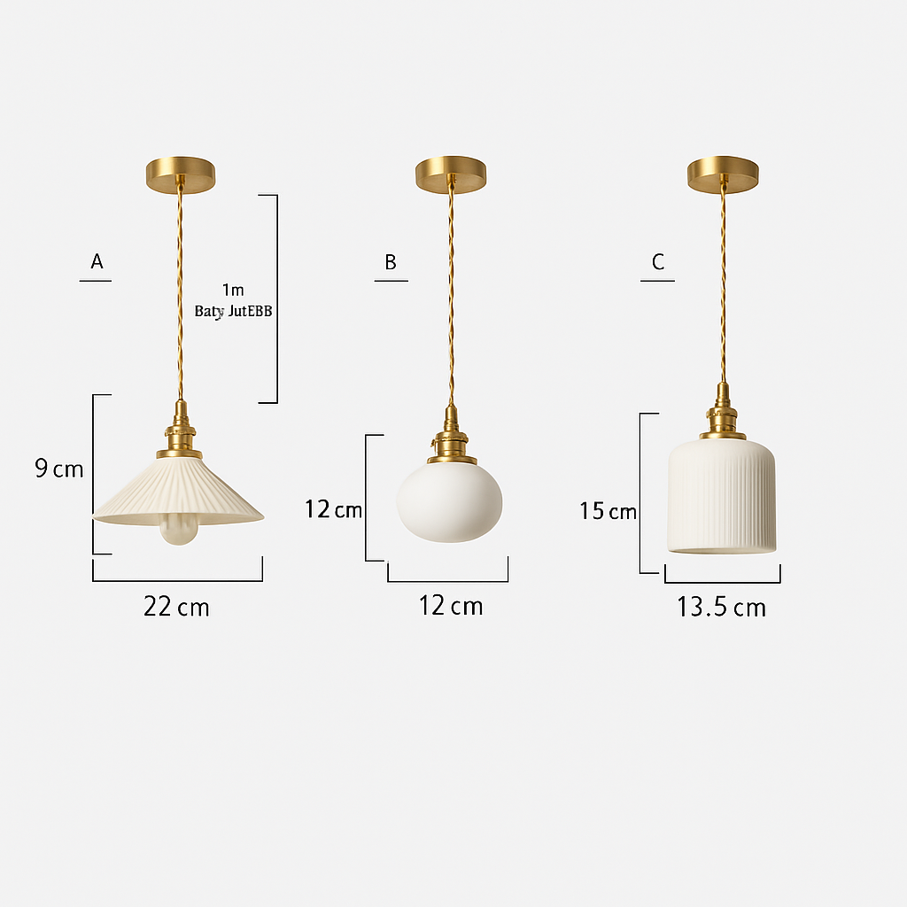 White Ceramic Pendant Light with E27 Socket for Kitchen Island, Dining Room & Bedroom | Modern Hanging Fixture for Home, Office, Hotel
