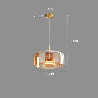 Glass Drop Ceiling Fixture 40 in Adjustable Height Cognac Smoke Gray Over Island Dining Table Modern Nordic Minimalist Hanging Lamp Bedroom