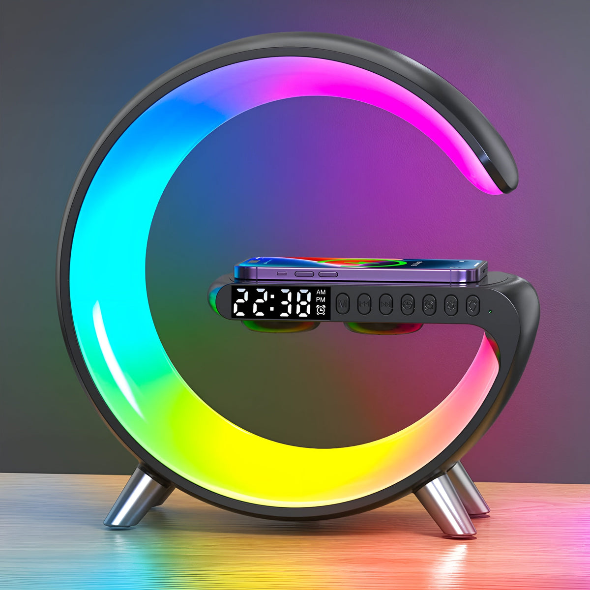 Digital LED Nightstand Clock with Qi Wireless Phone Charger and Bluetooth Speaker for Bedroom 10 in