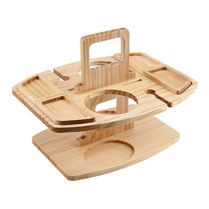 Portable Wooden Wine Serving Caddy with Glass Holders for Picnics, Patio & Balcony Entertaining