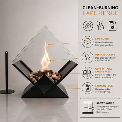 Ethanol Tabletop Fireplace Glass Enclosure Indoor Outdoor Portable Fire Bowl Centerpiece for Dining Table Patio Balcony